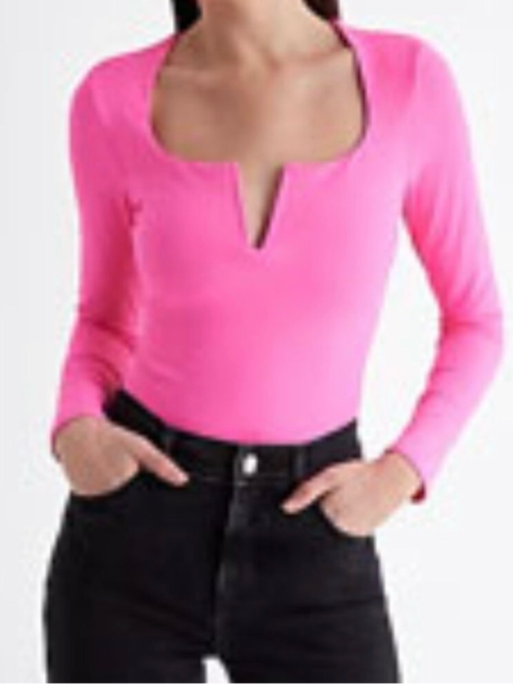Neon pink Women's Pink Long-Sleeve V-Notch Top